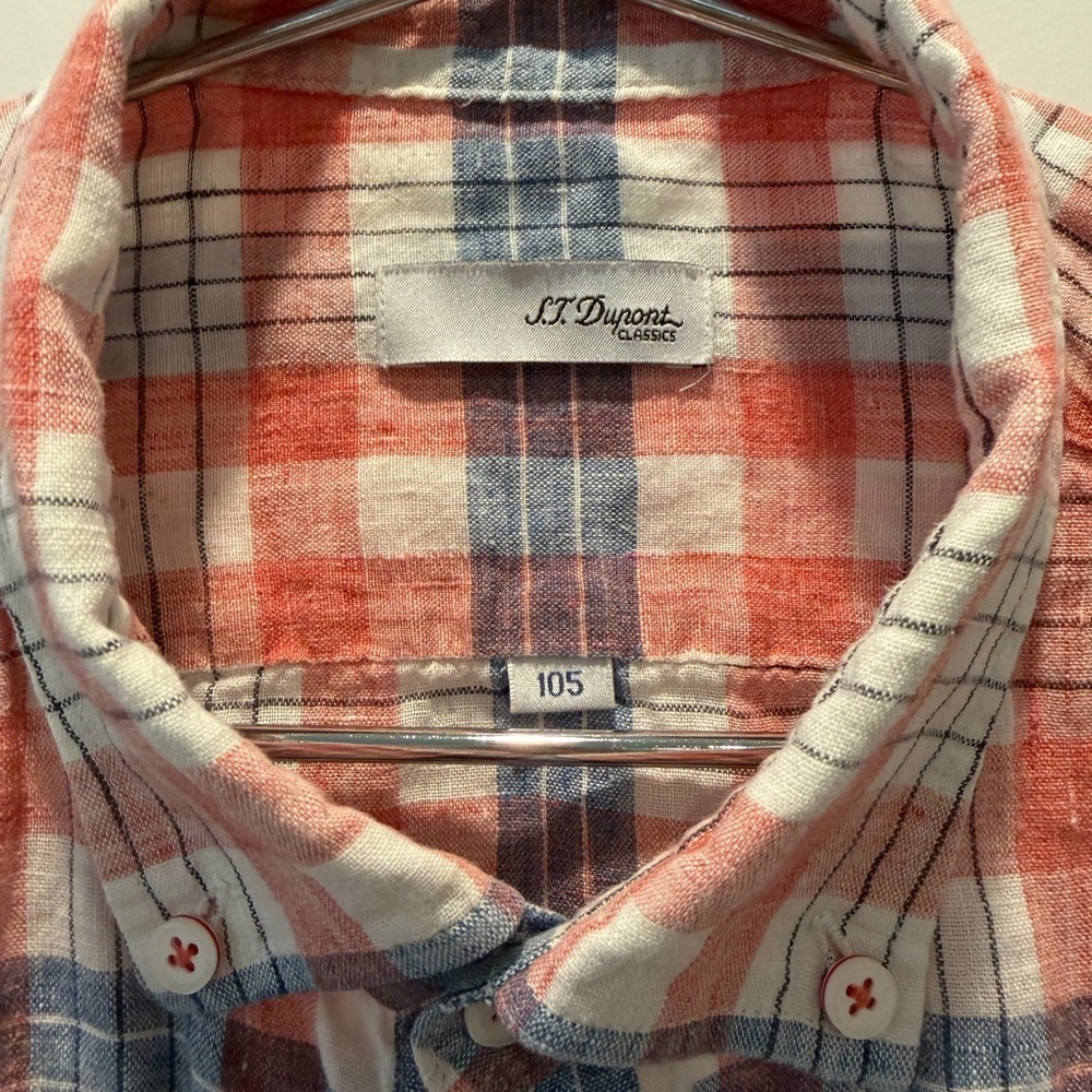 S.T. Dupont Vintage Men’s Classic Red and Blue Plaid Button Down Shirt - Picture 2 of 6